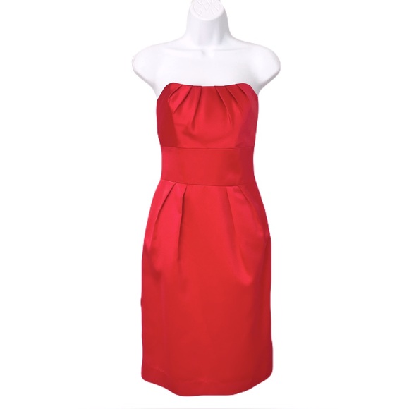 Social Bridesmaids Coral Satin Strapless Dress, Size 6 - Picture 1 of 3